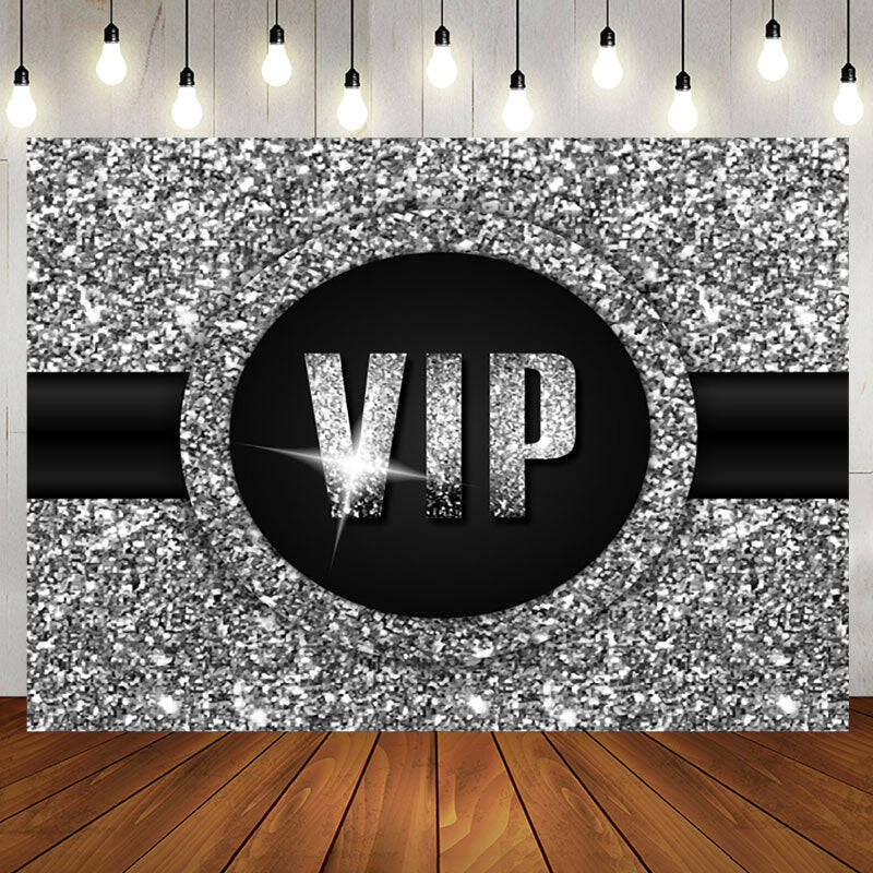 Aperturee Luxury Black Silver Vip Birthday Party Backdrop, 5X3FT(1.5X1M), 15.07 USD, birthday backdrops, NYHD1I25-E