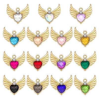 30Pcs 15 Colors Alloy Rhinestone Pendants