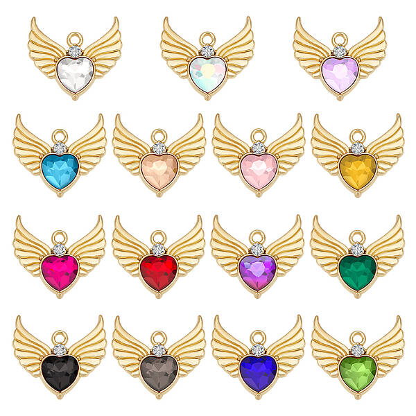 30Pcs 15 Colors Alloy Rhinestone Pendants
