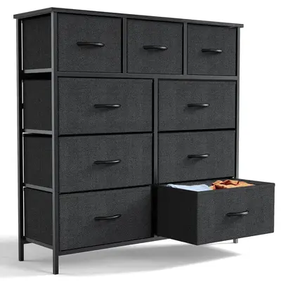 Black 9-Drawer Dresser with Wood Top and 5 & 7 Drawers, Steel Frame for Bedroom, Hallway, Living Room, Closet & Dorm Furnitur...