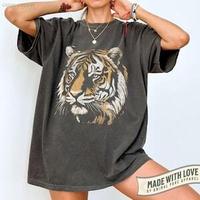 Tiger Vintage Comfort Colors Shirt Tiger Graphic Tee, Gift Tiger Lover Wild Cat Shirt Retro Snow Tiger, Dark Tiger Shirt Tige...