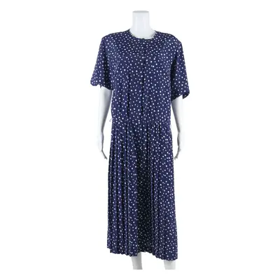 LIZ ROBERTS Womens Day Dress Blue Spotted Short Sleeve Knee Length L