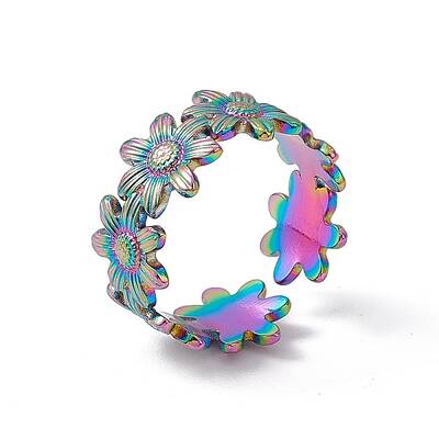 Ion Plating(IP) 304 Stainless Steel Ring Flower Wrap Open Cuff Ring for Women