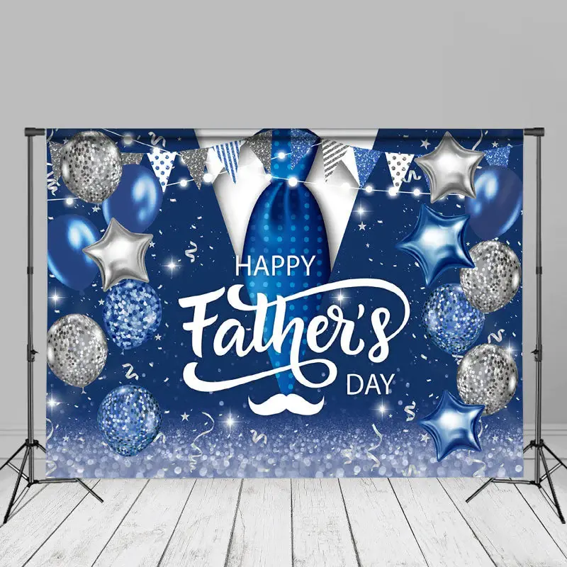 Glitter Balloons Blue Suit Bokeh Fathers Day Backdrop - Aperturee