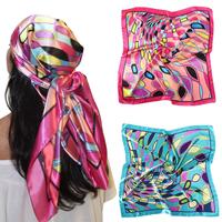 AWAYTR 2Pcs Head Scarf 35” Large Satin Square Scarf Silk-Like Headband Polyester Hair Scarf Bandanas for Women