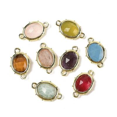 Natural Mixed Gemstone Faceted Oval Connector Charms