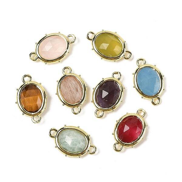 Natural Mixed Gemstone Faceted Oval Connector Charms
