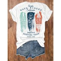 Women's Hugh Case Printed T-Shirt - Short Sleeve, Wave, Soft, Sticky Mix, Summer and Spring, White Top Casual