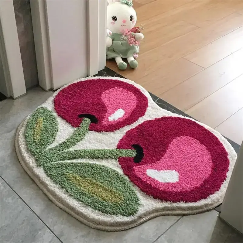 Home Decor Non-slip Cherry Shaped Decorative Mat, Cozy Water Absorbent Fluffy Bathroom Rug, Cool Room Decor Rugs, Bath Mats, ...