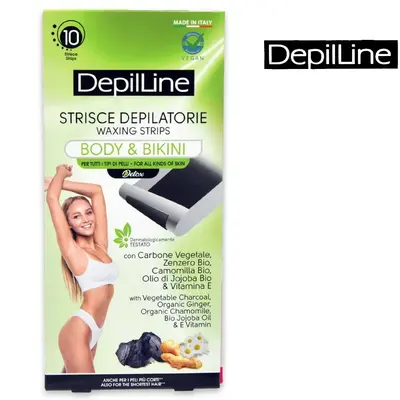 Depil line body/bikini depilatory strips with charcoal 10 pieces