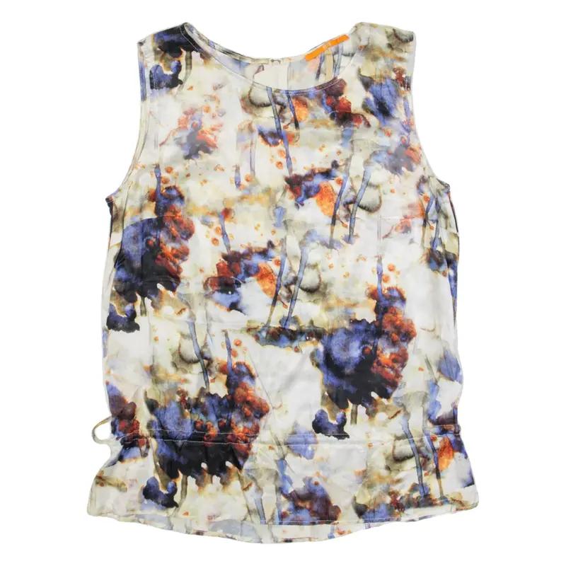 HUGO BOSS Womens Printed Vest Cream Sleeveless Silk Crazy Pattern UK 6