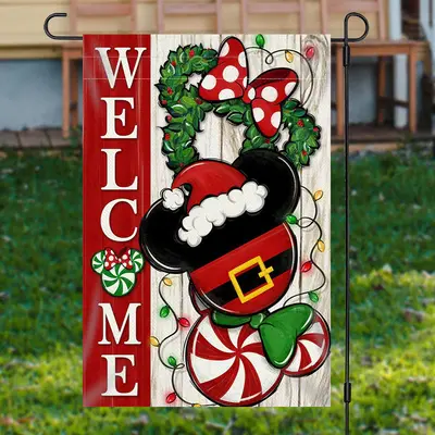 Welcome Mouse Santa Candy Christmas Garden Flag - Aperturee