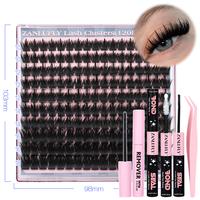 zanlufly 120D Full Lash Clusters Kit  Volume Anime Lashes Pre-made Spike Lash Extension Kit Lash Twezzer Lash Bond and Seal L...