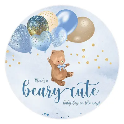 Aperturee Blue Glitter Balloons Bear Round Baby Shower Backdrop | Round Backdrop Stand Covers | Custom Round Backdrop | Round...