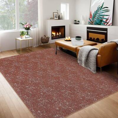 Garvee Large Rug 9X12 Solid Contemporary Area Rug Washable Rug Brick Red Rug Thin Living Room Rug Indoor Carpet Soft Low Pile...