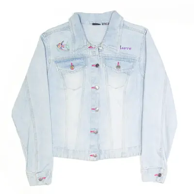 XHILARATION Embroidered Maeve Blue 90s Denim Jacket Womens S