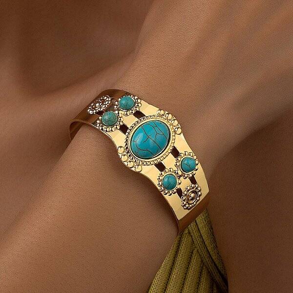 Resin Oval Beaded Open Cuff Bangle