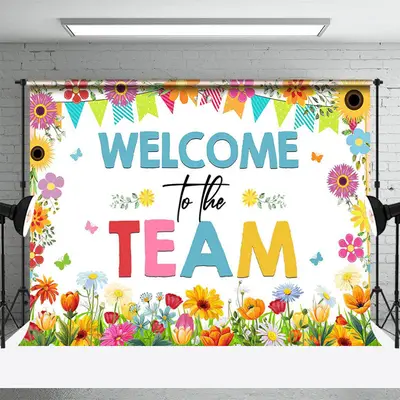 Welcome To The Team Flowers Emplpoyee Party Backdrop - Aperturee