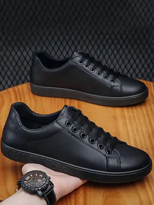 Men's Fashion Casual Low Top Sneakers, 1 Pair Lace up Front Pu Leather Shoes Lightweight Comfortable Shoes for Daily Wear, Pe...