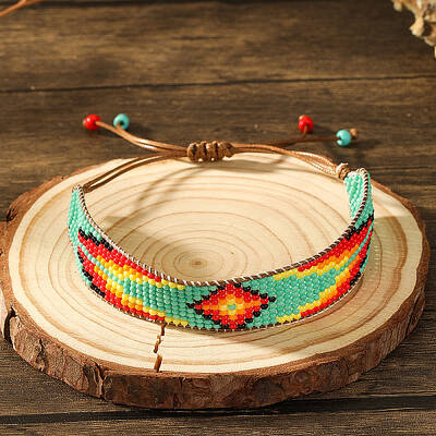 Bohemian Style Geometric Glass Seed Bead Handmade Bracelet for Women