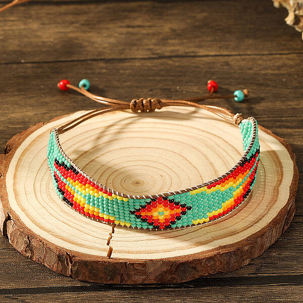 Bohemian Style Geometric Glass Seed Bead Handmade Bracelet for Women