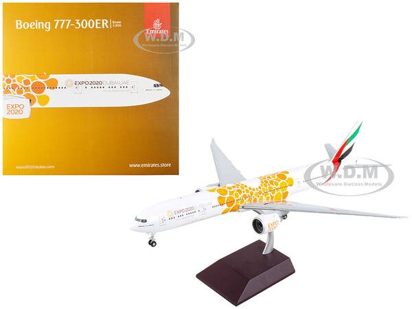 Boeing 777-300ER Commercial Aircraft Emirates Airlines - Dubai Expo 2020 White with Orange Graphics Gemini 200 Series 1/200 D...