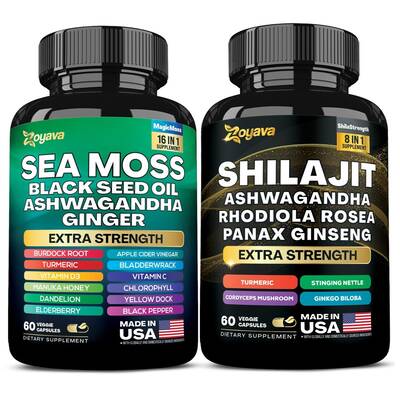 Dynamic Vitality Bundle - Zoyava Sea Moss & Shilajit Supplements - All-in-One Multivitamin Combo with Extra Strength Ing