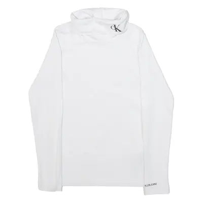 CALVIN KLEIN JEANS Girls T-Shirt White Long Sleeve High Neck 10Y