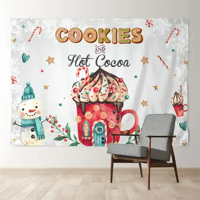 Aperturee Cookies Hot Cocoa Red House Snowman Xmas Backdrop