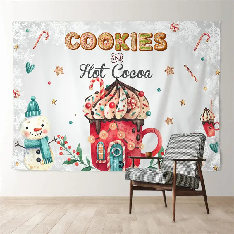 Aperturee Cookies Hot Cocoa Red House Snowman Xmas Backdrop