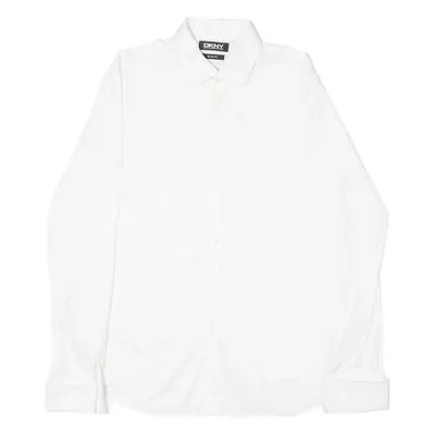 DKNY Slim Fit Mens Flannel Shirt White Long Sleeve M