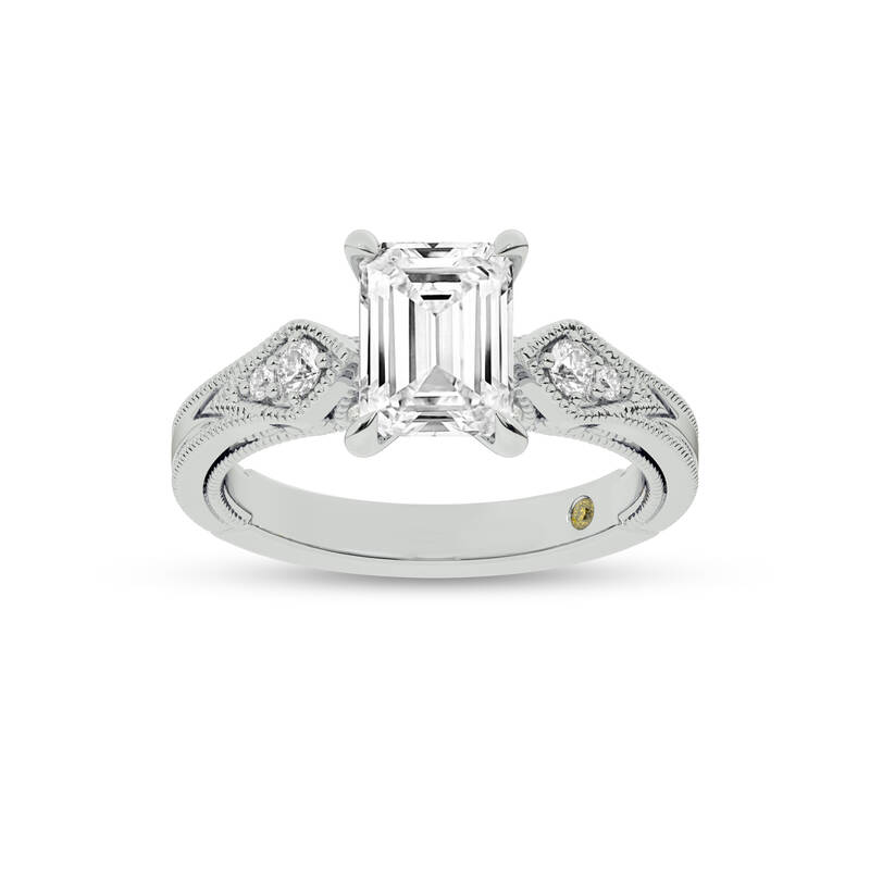 Vesta Vintage Inspired Emerald Cut Lab Grown Diamond Engagement Ring | 18K White Gold 3 3/4 CT. TW.