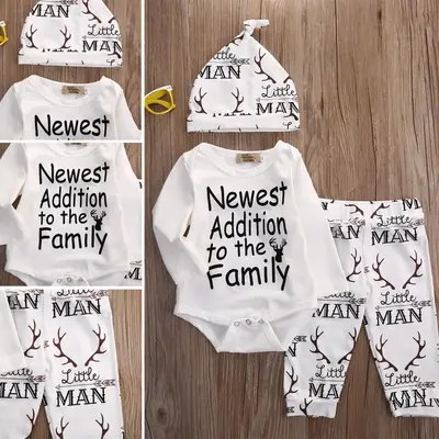 y First Christmas Baby Boy Girl Outfits Newborn Long Sleeve Romper Bodysuit Pants Hat 1St Christmas Clothes Set