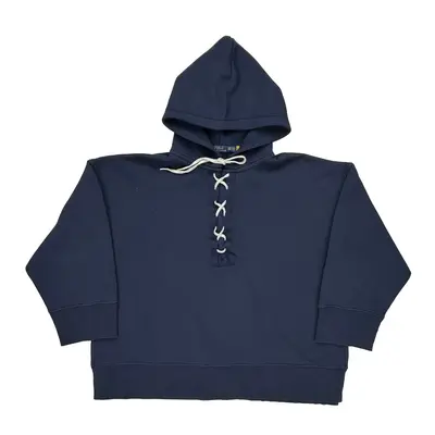 Lace-Up Front Polo By Ralph Lauren Hoodie - Small Blue Cotton