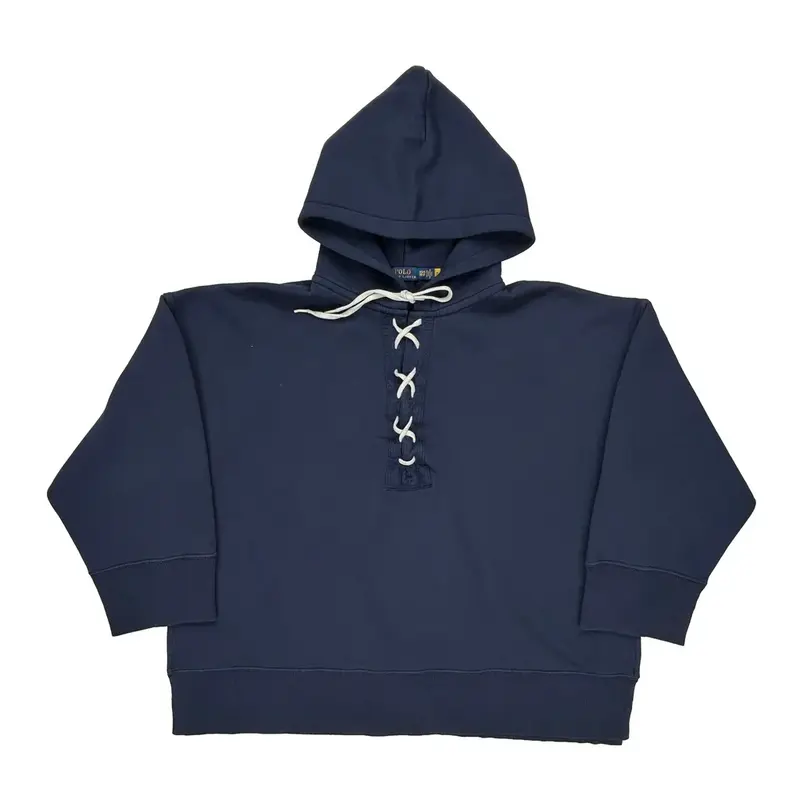 Lace-Up Front Polo By Ralph Lauren Hoodie - Small Blue Cotton