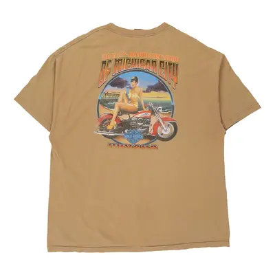 Michigan City Harley Davidson Graphic T-Shirt - XL Beige Cotton