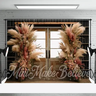 Dried Flower Wooden Door Boho Backdrop For Photo - Aperturee