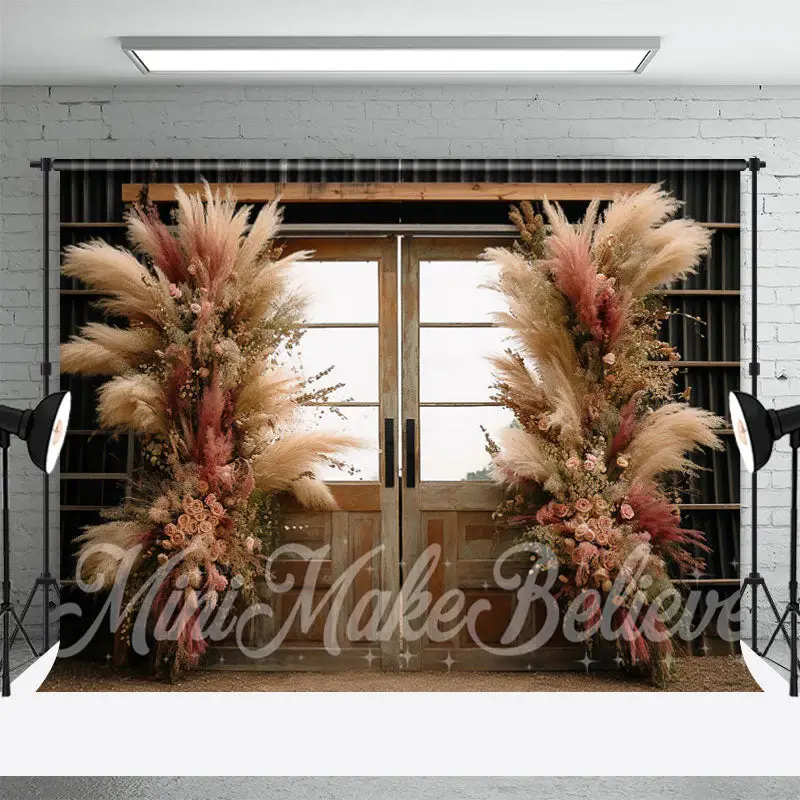 Dried Flower Wooden Door Boho Backdrop For Photo - Aperturee