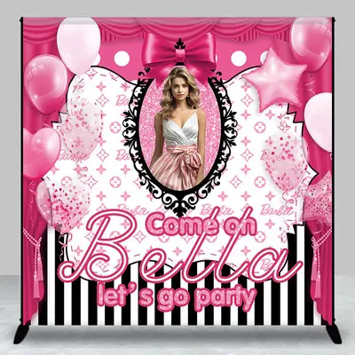Pink Balloons Stripes Custom Birthday Party Backdrop - Aperturee