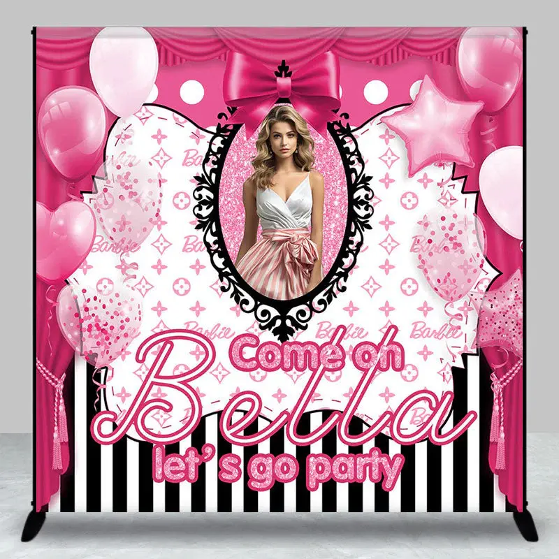 Pink Balloons Stripes Custom Birthday Party Backdrop - Aperturee