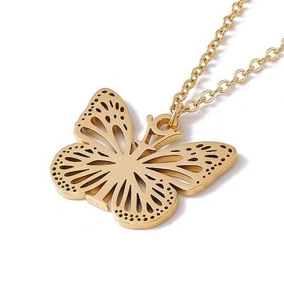Initial Letter with Butterfly Pendant Necklace