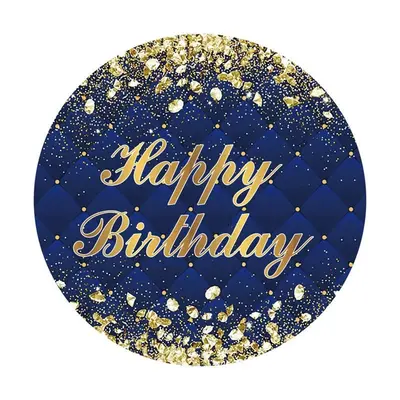 Aperturee Circle Gold And Navy Happy Birthday Backdrop For Party | Custom Circle Backdrop Birthday | Custom Round Backdrop | ...