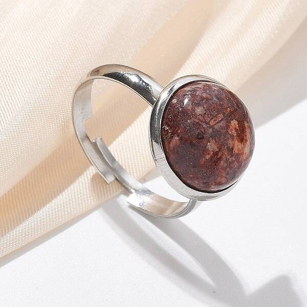 Half Round Natural Leopard Skin Jasper Finger Rings