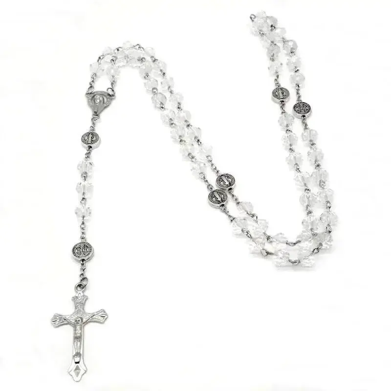 【Must be】Crystal Bead Catholic Rosary Necklace Cross Pendant Choker Religious Necklaces Long Chain Prayer Charm Jewelry G...