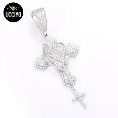 【#P277】UCCIYO Hip Hop Bling D Color Synthetic Moissanite Iced Out Praying Hands Cross Necklaces & Pendants For Men Jewelr...