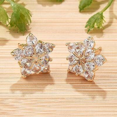 Flower Brass Micro Pave Cubic Zirconia Stud Earrings for Women
