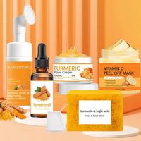 Turmeric Skin Care Set, 5 Counts/set Including Soap & Cleansing Pad & Mousse Cleanser & Oil & Vitamin C Peel Off Mask, Deep C...