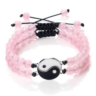 Adjustable Round Natural Rose Quartz Beaded Stretch Bracelet Sets