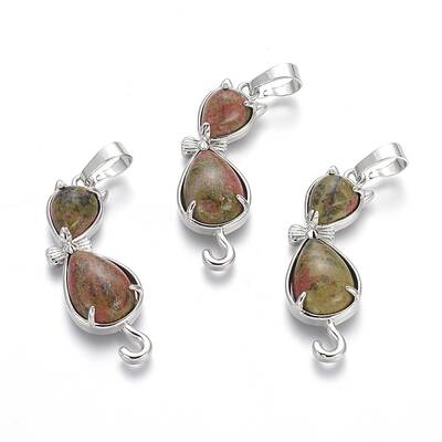 Natural Unakite Kitten Pendants