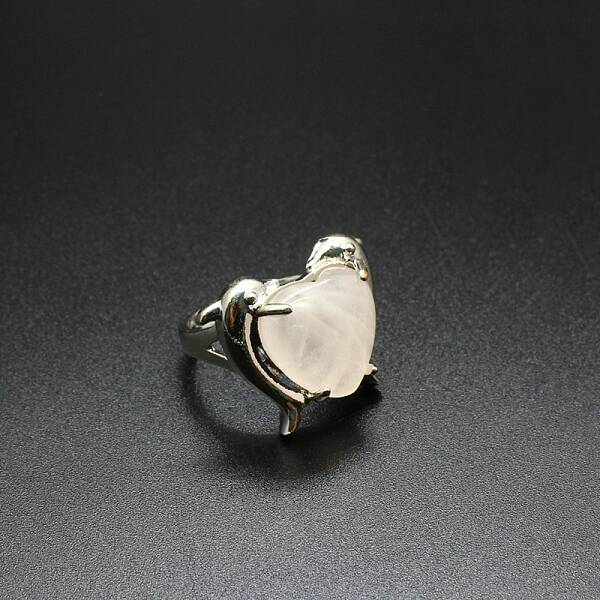Natural Rose Quartz Heart Adjustable Rings